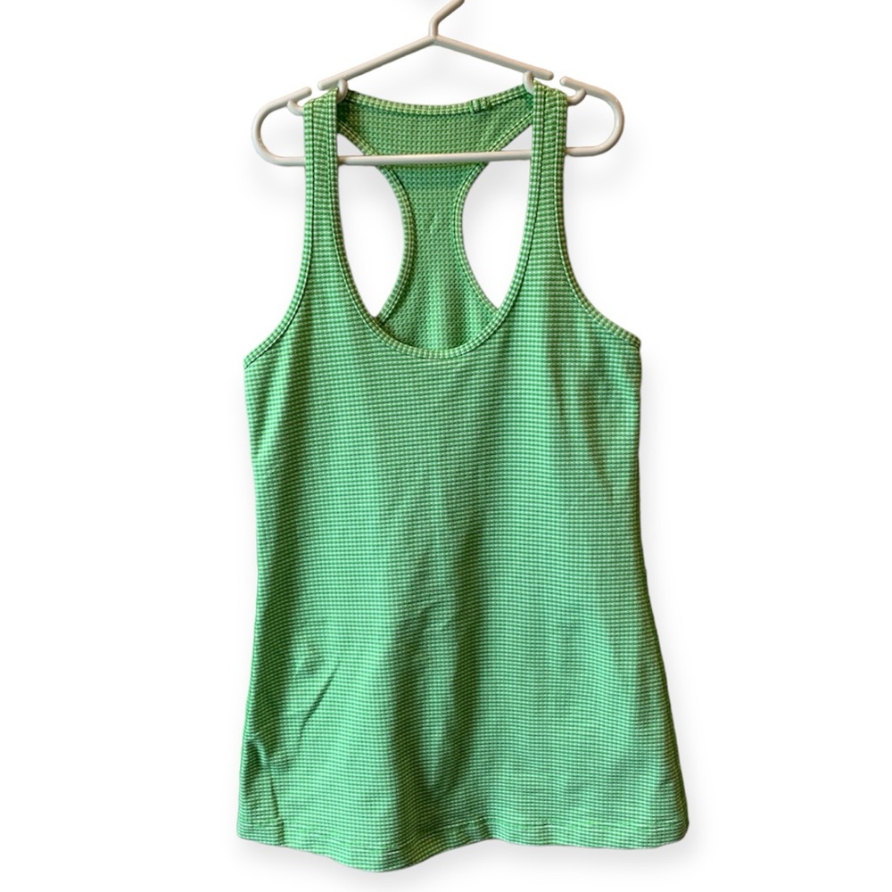 Green Lululemon, racerback tank, size 4, gingham pattern